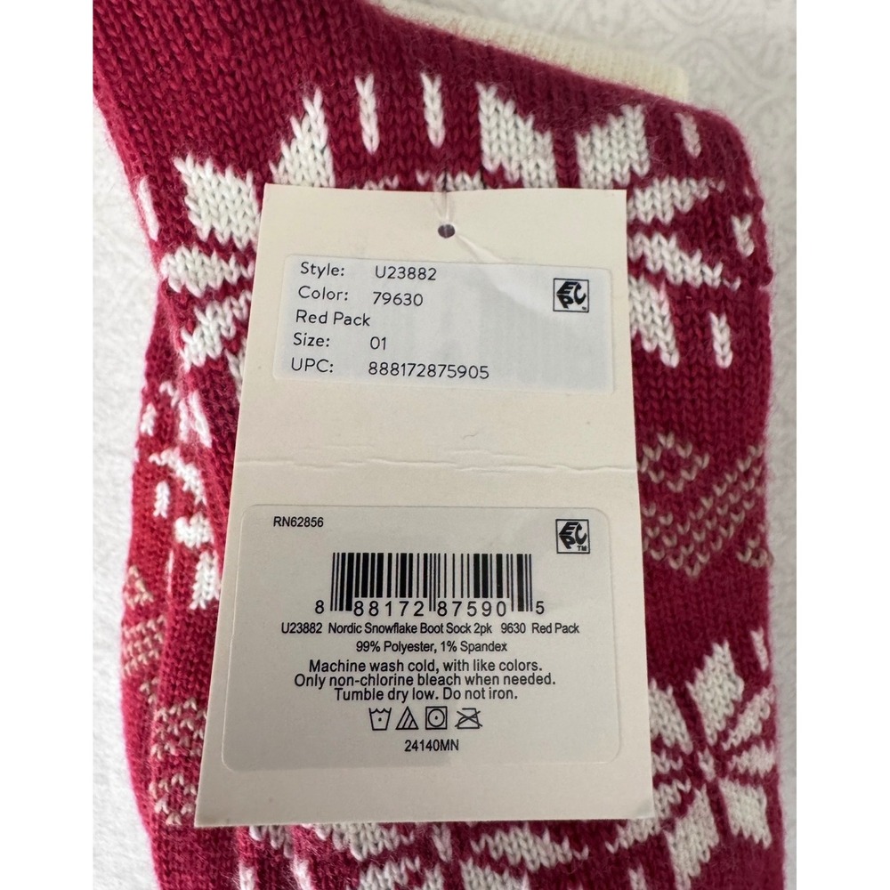 HUE Womens 2 Pack Nordic Snowflake Boot Socks Red White Heavy Weight new - Picture 3 of 4